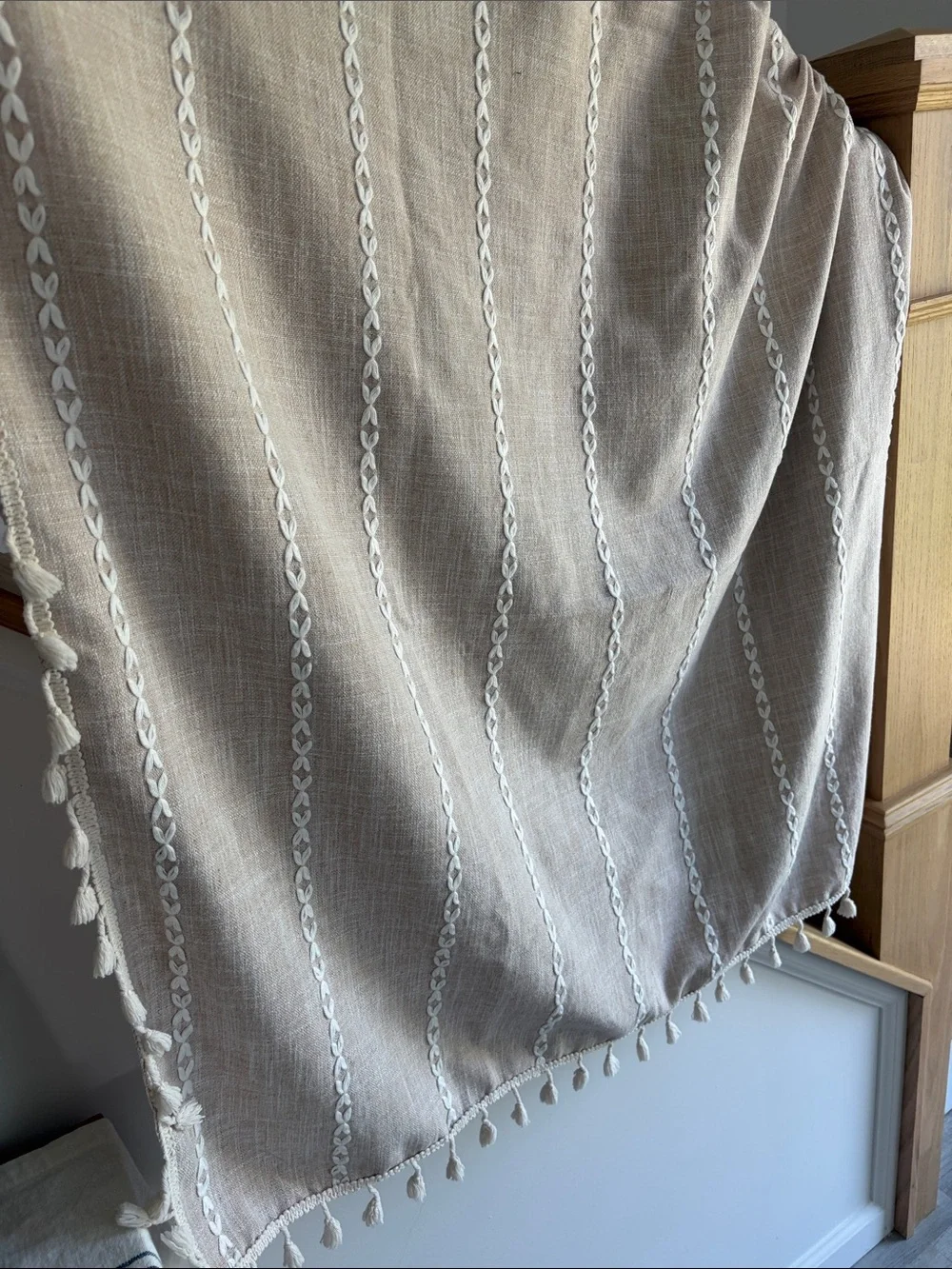 Beige Tassel Embroidered curtains set